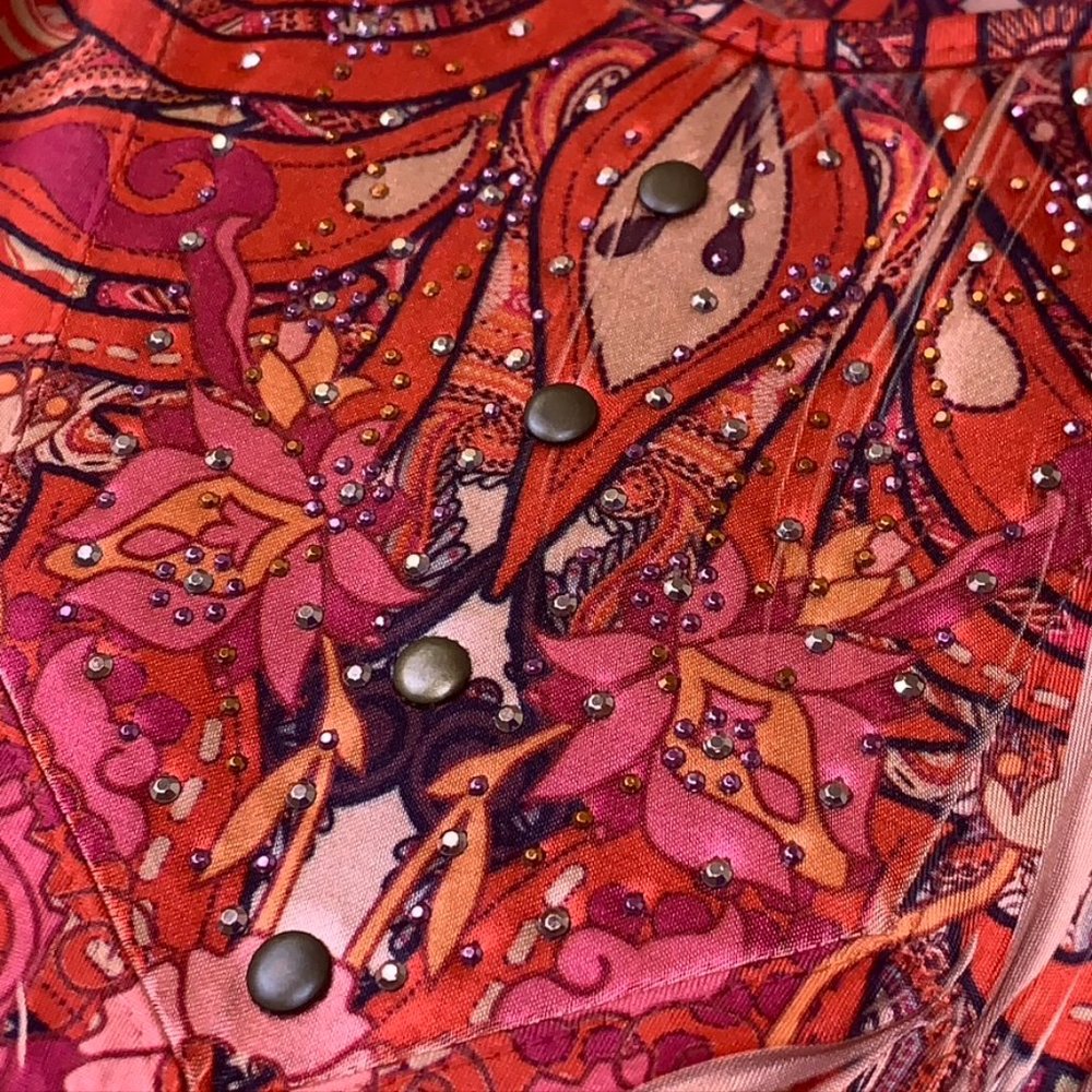 APT 9 Swoop Neck Orange/Red Pattern Boho Shirt, 1X, Dye sublimation, loose, flow - Picture 5 of 13